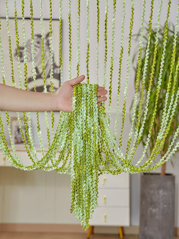 HKM-698835 Elegant Striped Curtain - Light Luxury Polyester Door Curtain with Tassels in Multiple Colors