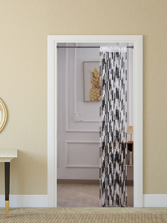 HKM-698835 Elegant Striped Curtain - Light Luxury Polyester Door Curtain with Tassels in Multiple Colors