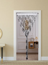 HKM-698835 Elegant Striped Curtain - Light Luxury Polyester Door Curtain with Tassels in Multiple Colors