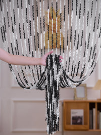 HKM-698835 Elegant Striped Curtain - Light Luxury Polyester Door Curtain with Tassels in Multiple Colors