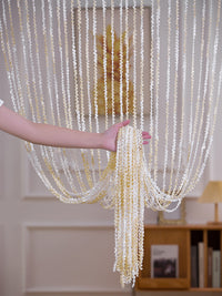 HKM-698835 Elegant Striped Curtain - Light Luxury Polyester Door Curtain with Tassels in Multiple Colors