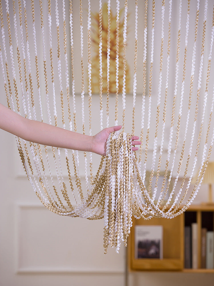 HKM-698835 Elegant Striped Curtain - Light Luxury Polyester Door Curtain with Tassels in Multiple Colors