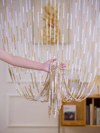 HKM-698835 Elegant Striped Curtain - Light Luxury Polyester Door Curtain with Tassels in Multiple Colors