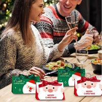 HKM-698899 Christmas Treat Boxes with Ribbon and Wooden Ring - 10 Pcs Santa Claus Design Goodie Boxes for Holiday Gifts