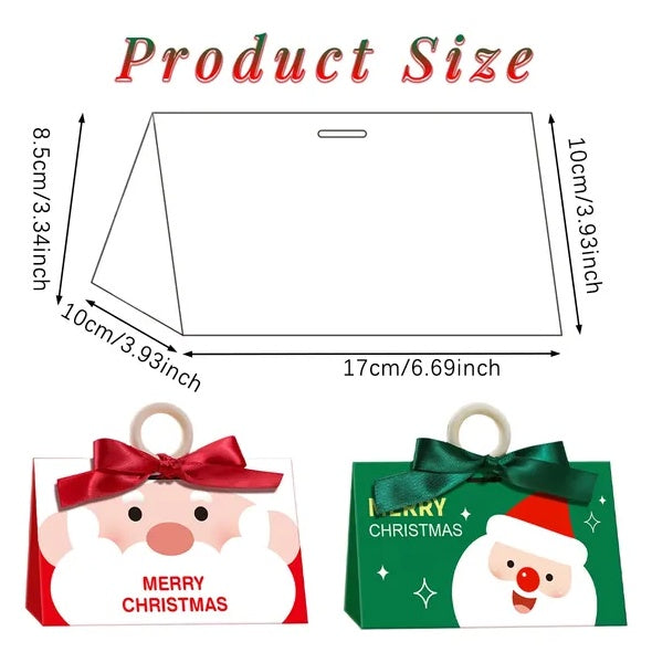 HKM-698899 Christmas Treat Boxes with Ribbon and Wooden Ring - 10 Pcs Santa Claus Design Goodie Boxes for Holiday Gifts