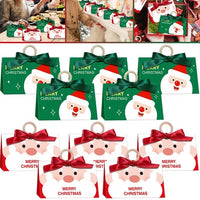 HKM-698899 Christmas Treat Boxes with Ribbon and Wooden Ring - 10 Pcs Santa Claus Design Goodie Boxes for Holiday Gifts