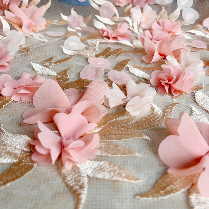 HKM-698963 White Chiffon and Lace Fabric for Dresses and Home Décor