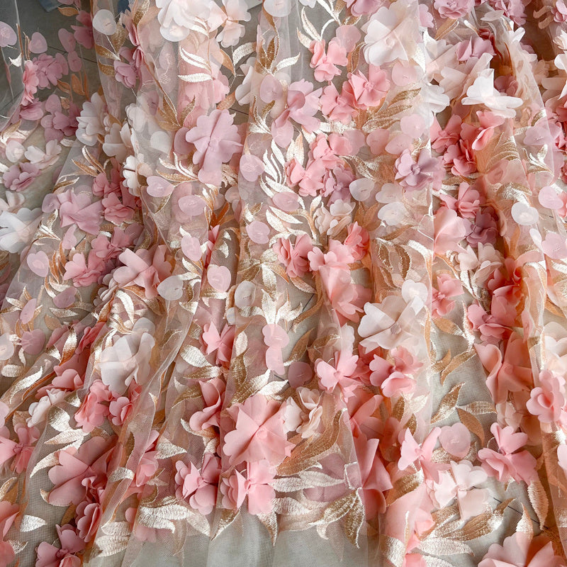 HKM-698963 White Chiffon and Lace Fabric for Dresses and Home Décor