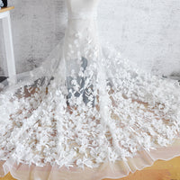HKM-698963 White Chiffon and Lace Fabric for Dresses and Home Décor