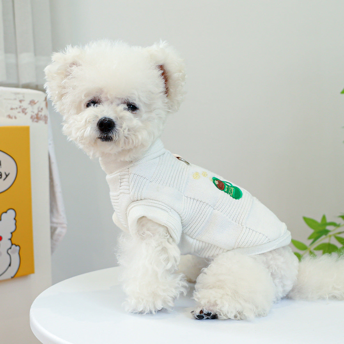 HKM-699091 Pet Round-Neck Shirt for Dogs in White Coffee and Green Cake Colors
