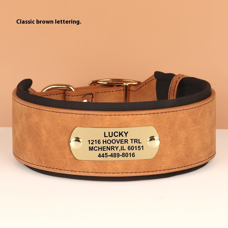 HKM-699155 Widened Microfiber Leather Dog Collar with Anti-Lock Lettering for Medium to Large Dogs