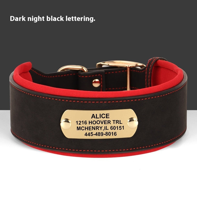 HKM-699155 Widened Microfiber Leather Dog Collar with Anti-Lock Lettering for Medium to Large Dogs