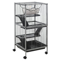 HKM-699283 Multi-Level Metal Cage with Removable Tray and Hammock for Small Animals like Ferrets and Chinchillas - Gray