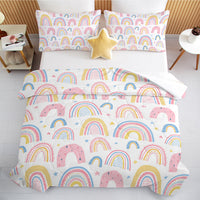 HKM-699283 Rainbow Pattern Comforter Set in Pink and Yellow with 2 Pillow Shams, Available in Twin to King Sizes