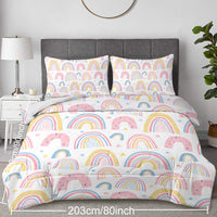 HKM-699283 Rainbow Pattern Comforter Set in Pink and Yellow with 2 Pillow Shams, Available in Twin to King Sizes