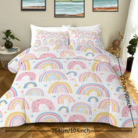 HKM-699283 Rainbow Pattern Comforter Set in Pink and Yellow with 2 Pillow Shams, Available in Twin to King Sizes