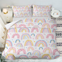 HKM-699283 Rainbow Pattern Comforter Set in Pink and Yellow with 2 Pillow Shams, Available in Twin to King Sizes