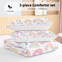 HKM-699283 Rainbow Pattern Comforter Set in Pink and Yellow with 2 Pillow Shams, Available in Twin to King Sizes