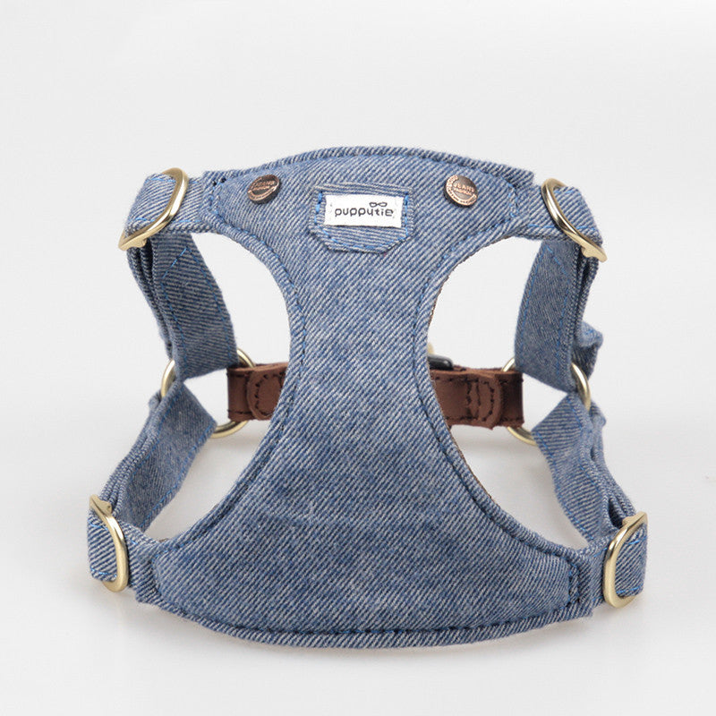 HKM-699475 Adjustable Denim Harness for Small and Medium Dogs with Cowhide Accents