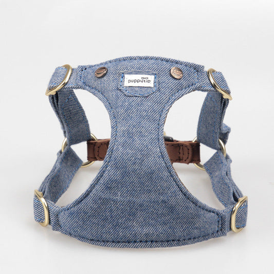 HKM-699475 Adjustable Denim Harness for Small and Medium Dogs with Cowhide Accents