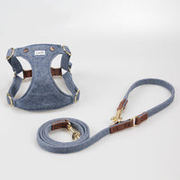 HKM-699475 Adjustable Denim Harness for Small and Medium Dogs with Cowhide Accents