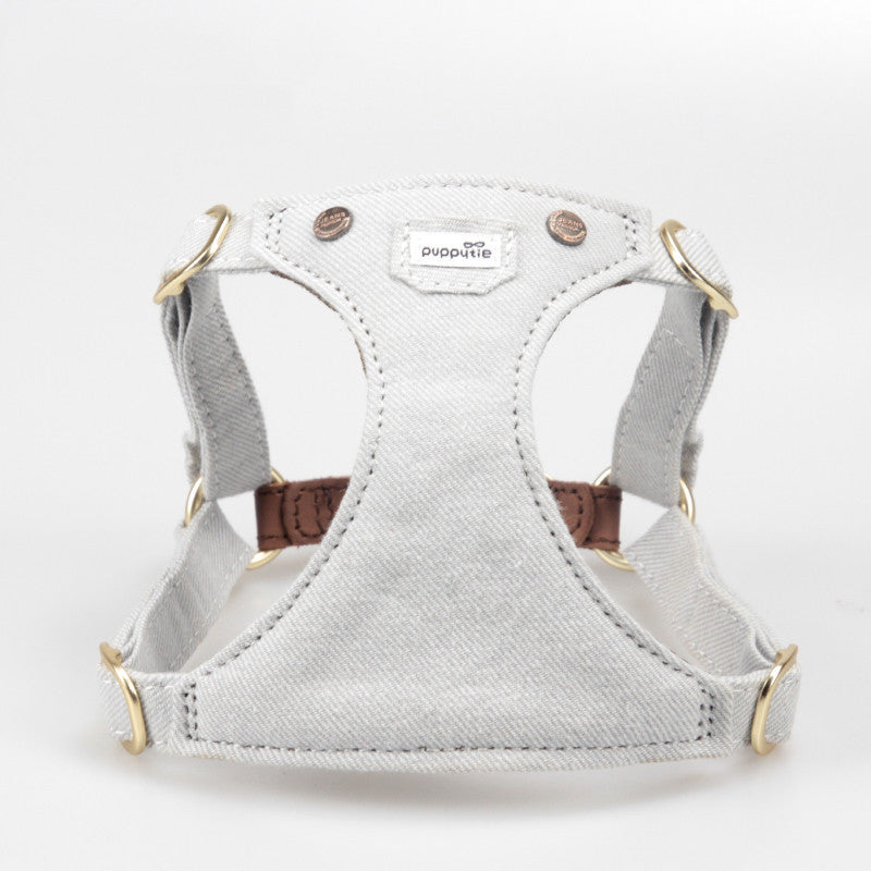 HKM-699475 Adjustable Denim Harness for Small and Medium Dogs with Cowhide Accents