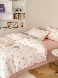 HKM-699603 Soft Double-Layer Cotton Four-Piece Bedding Set with Reactive Printing - Multiple Sizes Available