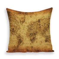 HKM-699667 European World Map Cushion Cover, Linen Pillowcase for Sofa and Home Decor, 45x45cm