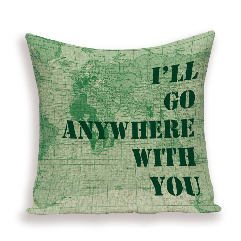 HKM-699667 European World Map Cushion Cover, Linen Pillowcase for Sofa and Home Decor, 45x45cm