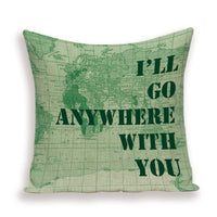 HKM-699667 European World Map Cushion Cover, Linen Pillowcase for Sofa and Home Decor, 45x45cm