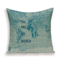 HKM-699667 European World Map Cushion Cover, Linen Pillowcase for Sofa and Home Decor, 45x45cm