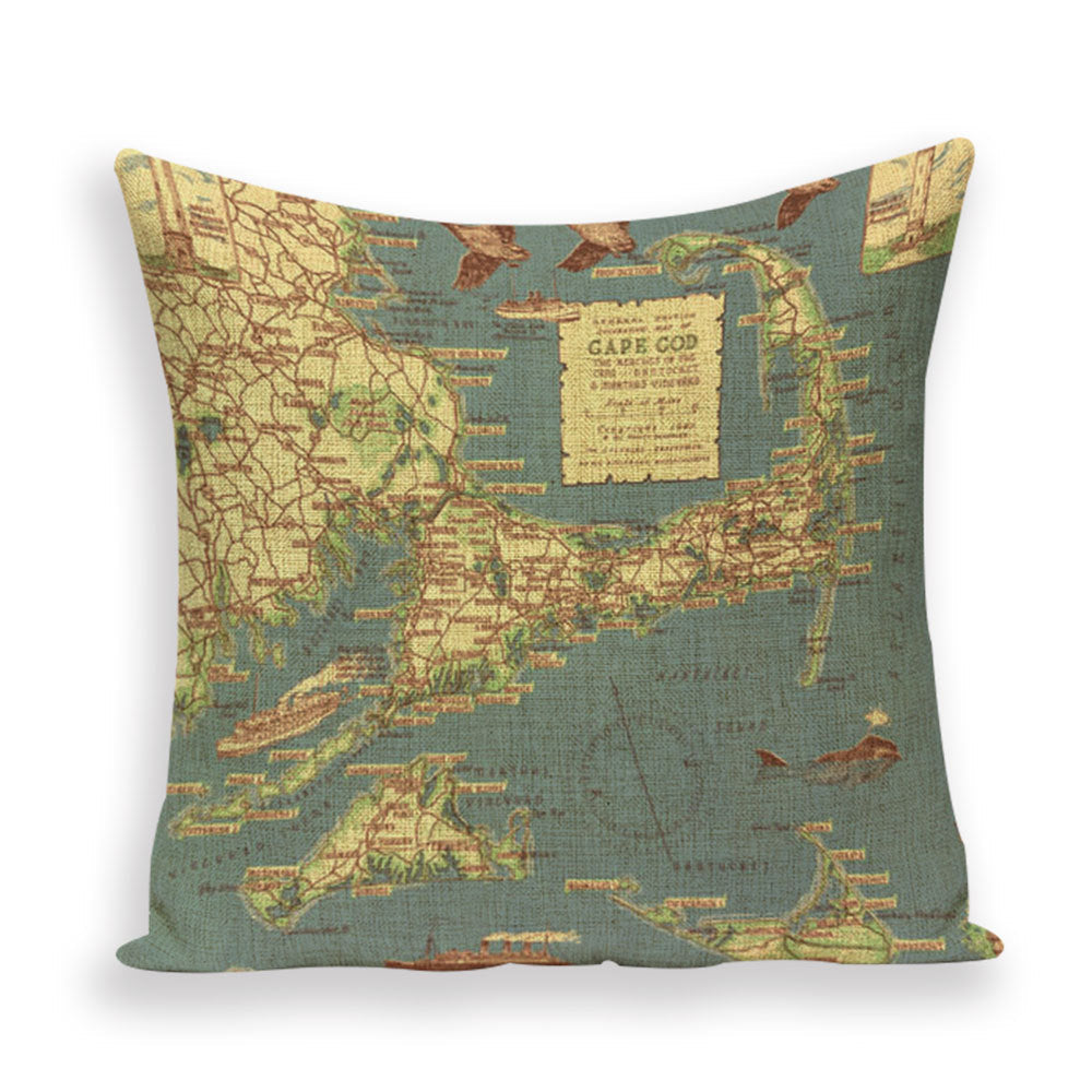 HKM-699667 European World Map Cushion Cover, Linen Pillowcase for Sofa and Home Decor, 45x45cm