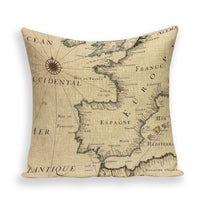 HKM-699667 European World Map Cushion Cover, Linen Pillowcase for Sofa and Home Decor, 45x45cm