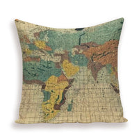 HKM-699667 European World Map Cushion Cover, Linen Pillowcase for Sofa and Home Decor, 45x45cm