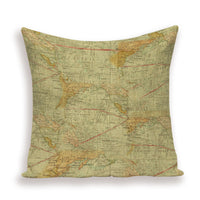 HKM-699667 European World Map Cushion Cover, Linen Pillowcase for Sofa and Home Decor, 45x45cm