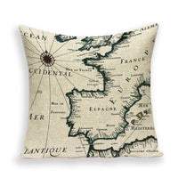 HKM-699667 European World Map Cushion Cover, Linen Pillowcase for Sofa and Home Decor, 45x45cm