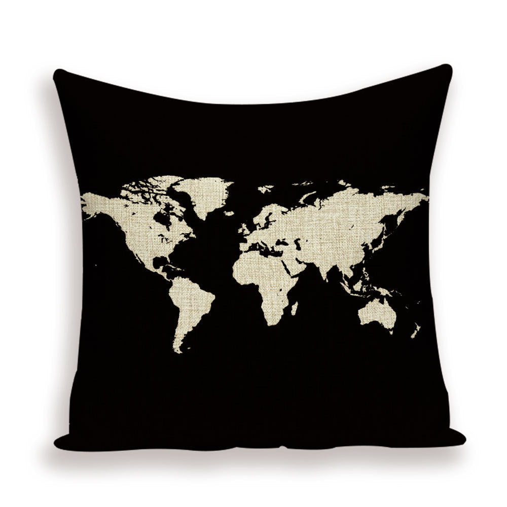 HKM-699667 European World Map Cushion Cover, Linen Pillowcase for Sofa and Home Decor, 45x45cm