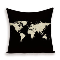 HKM-699667 European World Map Cushion Cover, Linen Pillowcase for Sofa and Home Decor, 45x45cm