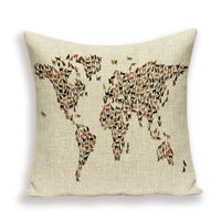 HKM-699667 European World Map Cushion Cover, Linen Pillowcase for Sofa and Home Decor, 45x45cm