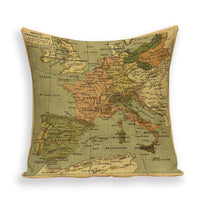 HKM-699667 European World Map Cushion Cover, Linen Pillowcase for Sofa and Home Decor, 45x45cm