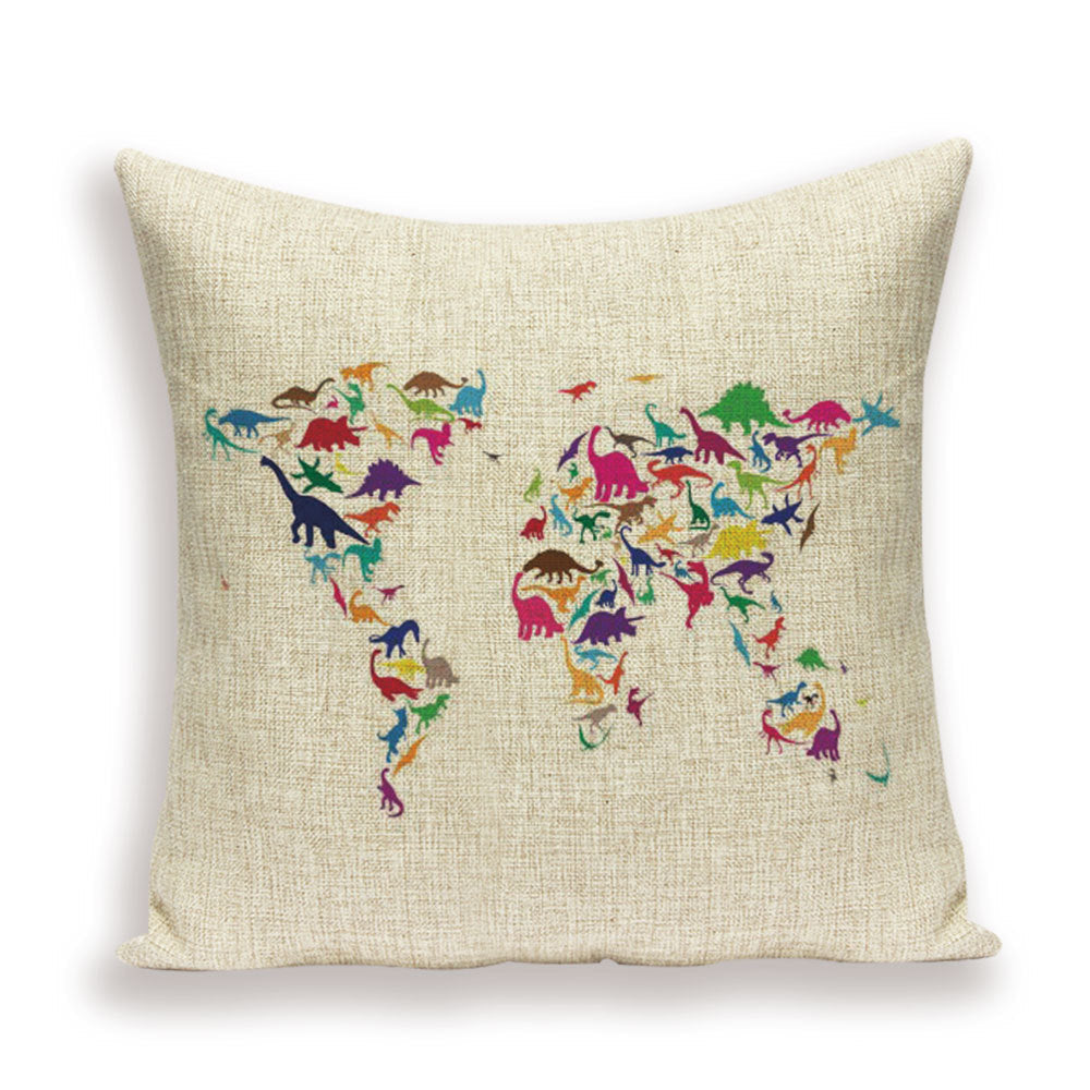 HKM-699667 European World Map Cushion Cover, Linen Pillowcase for Sofa and Home Decor, 45x45cm