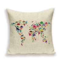HKM-699667 European World Map Cushion Cover, Linen Pillowcase for Sofa and Home Decor, 45x45cm