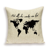HKM-699667 European World Map Cushion Cover, Linen Pillowcase for Sofa and Home Decor, 45x45cm