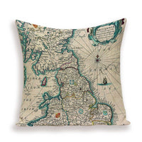 HKM-699667 European World Map Cushion Cover, Linen Pillowcase for Sofa and Home Decor, 45x45cm
