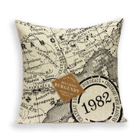 HKM-699667 European World Map Cushion Cover, Linen Pillowcase for Sofa and Home Decor, 45x45cm
