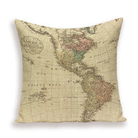HKM-699667 European World Map Cushion Cover, Linen Pillowcase for Sofa and Home Decor, 45x45cm
