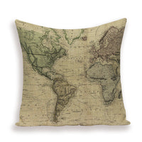 HKM-699667 European World Map Cushion Cover, Linen Pillowcase for Sofa and Home Decor, 45x45cm