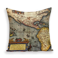HKM-699667 European World Map Cushion Cover, Linen Pillowcase for Sofa and Home Decor, 45x45cm