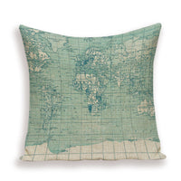 HKM-699667 European World Map Cushion Cover, Linen Pillowcase for Sofa and Home Decor, 45x45cm