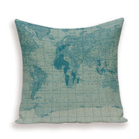 HKM-699667 European World Map Cushion Cover, Linen Pillowcase for Sofa and Home Decor, 45x45cm